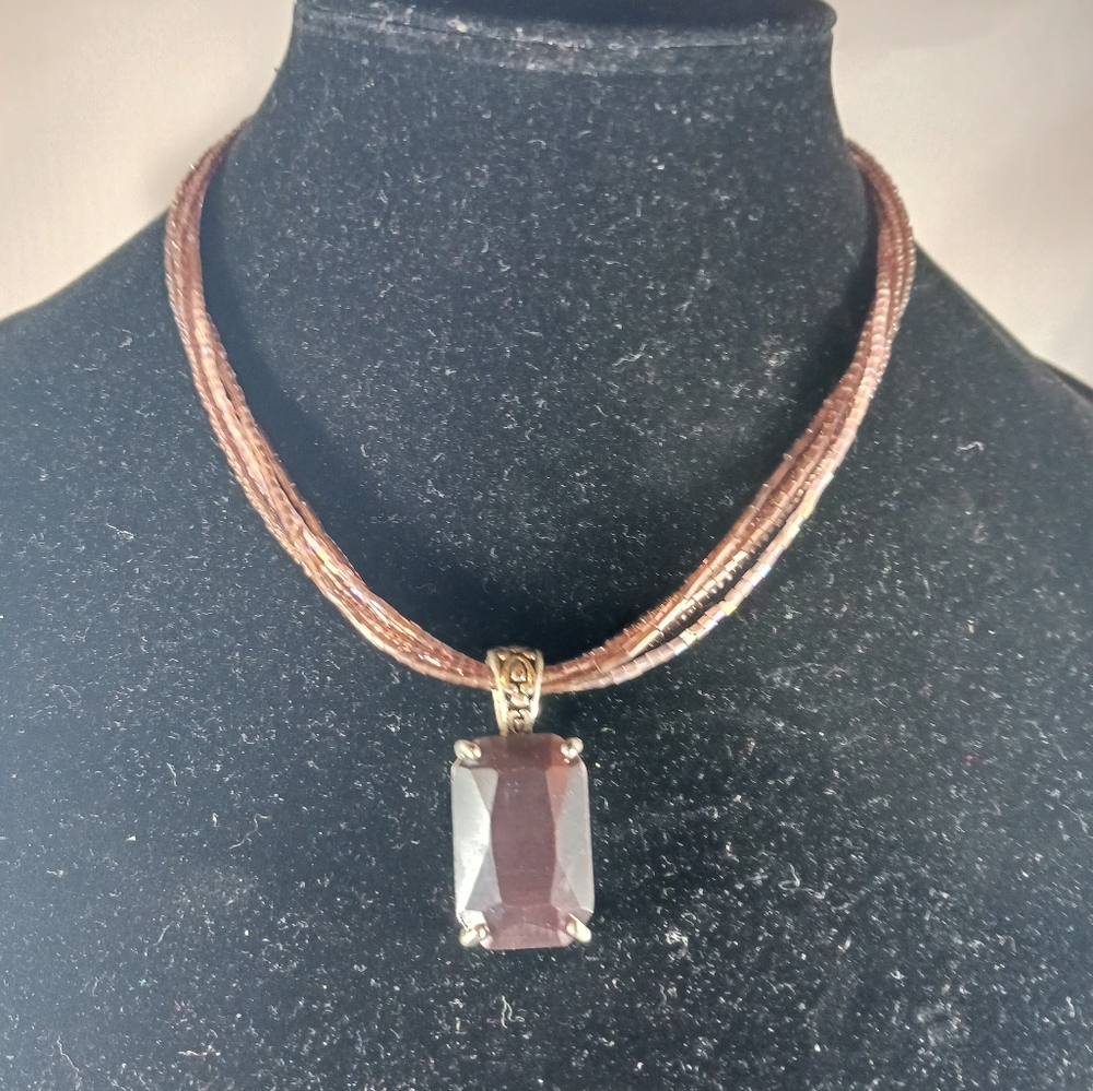Vintage Custom Jewelry 4 Bead Strands Faux Purple Stone Pendant